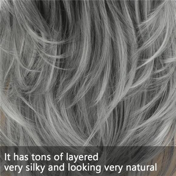 Women's Grey Long Layered Wig Silver Wavy Natural Synthetic Hair - Picture 6 of 6